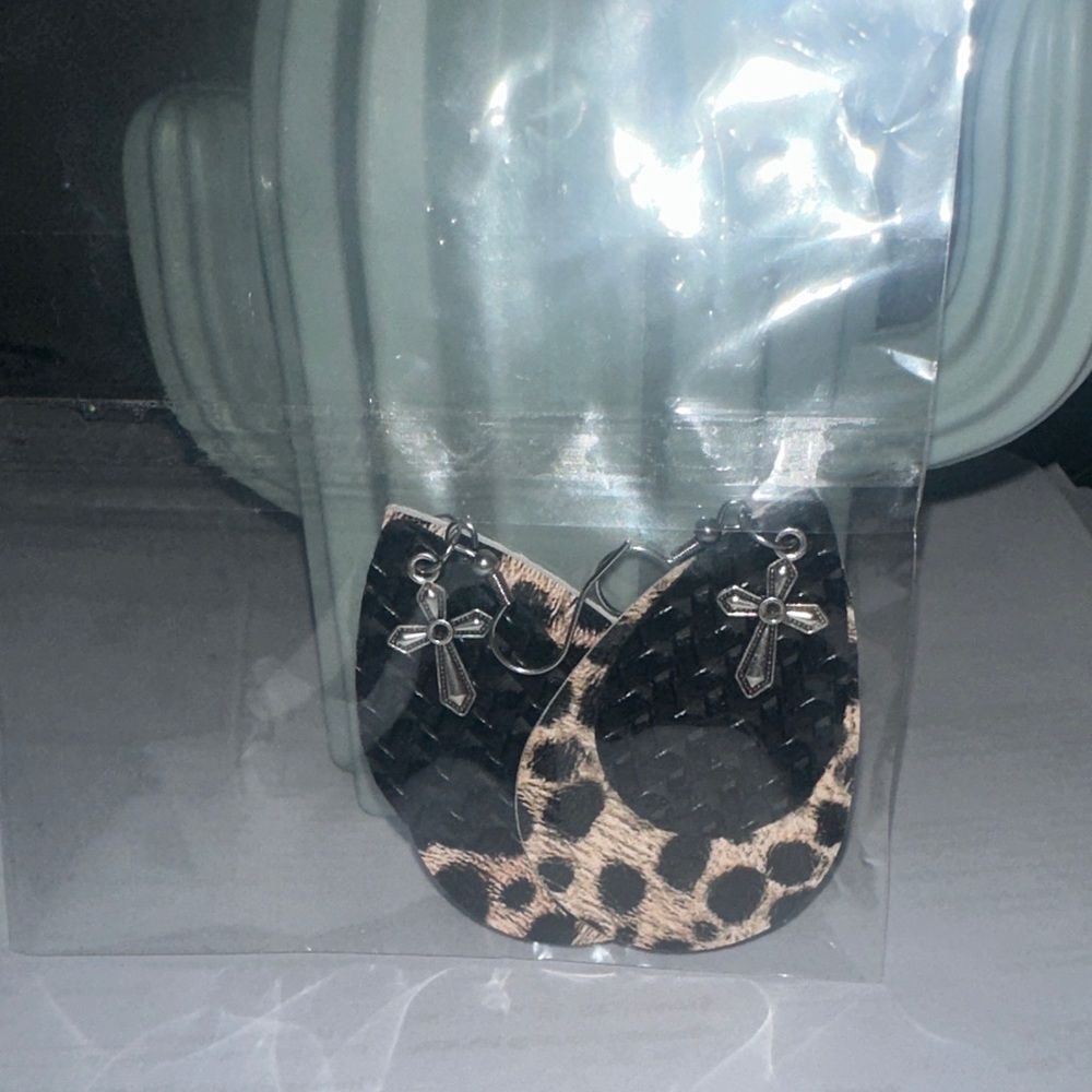 Leopard Print Teardrop Earrings with Silver Accents